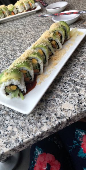 Green Dragon Roll w/ breadcrumb ‘roe’. at Earls Assembly Row in Somerville