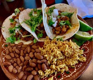 Vegan flour tacos with Asada Vegano as the protein at Mariachi's Dine-In in Fort Worth