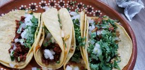A mix of chorizo, grilled veggies and pastor tacos at Mariachi's Dine-In in Fort Worth