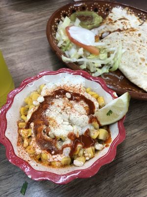 Vegan Elote and Quesadilla at Mariachi's Dine-In in Fort Worth
