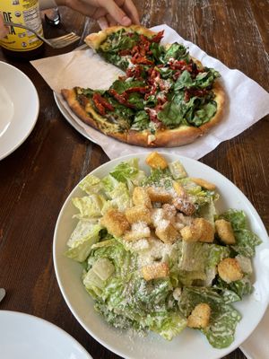 Julie’s favorite pizza and Caesar salad  at Julie Goes Green in Los Angeles
