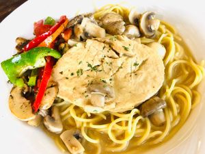 Chicken Marsala at Julie Goes Green in Los Angeles