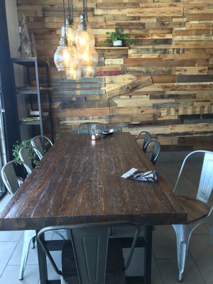 One communal table at Julie Goes Green in Los Angeles