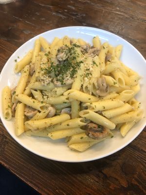 Penne Mushroom Oil and Garlic Pasta at Julie Goes Green in Los Angeles