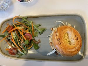Pulled jackfruit bagel  at The Treehouse Board Game Cafe in Sheffield