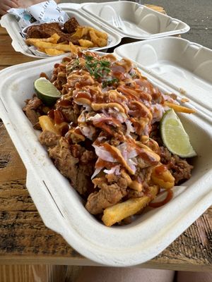 Pulled pork fries - very good!  at Earth Aloha Eats - Waikiki in Honolulu