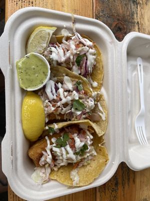 The fish tacos were amazing! We got some verde sauce on the side also. #Veganuary at Earth Aloha Eats - Waikiki in Honolulu