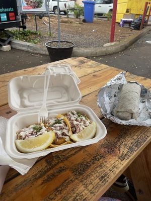 Vegan fish tacos and falafel wrap  at Earth Aloha Eats - Waikiki in Honolulu