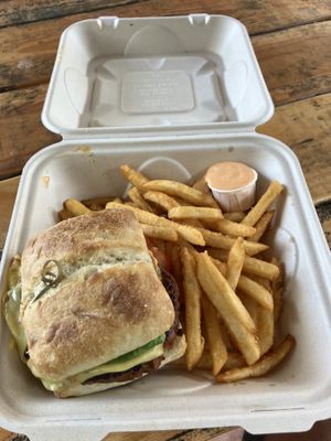aloha burger + fries   at Earth Aloha Eats - Waikiki in Honolulu