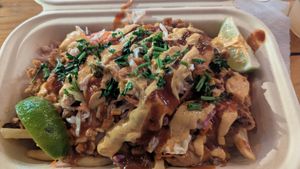 Pulled pork fries at Earth Aloha Eats - Waikiki in Honolulu