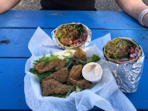 Popcorn chickin and Grilled Chickin wrap at Earth Aloha Eats - Waikiki in Honolulu