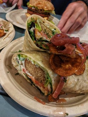 Falafel wrap- the vegan tzatziki sauce was extra incredible! at Earth Aloha Eats - Waikiki in Honolulu