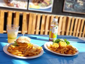 Aloha Burger and Fish & Chips at Earth Aloha Eats - Waikiki in Honolulu