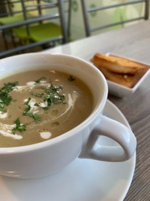 Mushrooms soup at Just Vegan in Sunshine