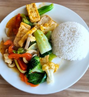 Braised veggies at Just Vegan in Sunshine