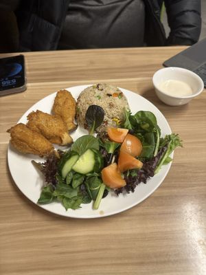 Mushroom drumsticks and fried rice    at Just Vegan in Sunshine