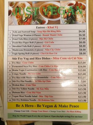 Menu November 2023 at Just Vegan in Sunshine