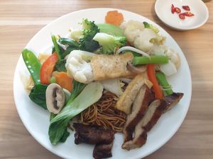 Stiry fry yellow noodle $13.50 at Just Vegan in Sunshine