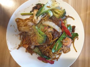 Stir fried hokkien noodles $13.50 at Just Vegan in Sunshine
