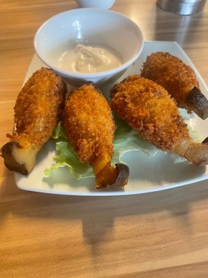 mushroom drumsticks. So good! at Just Vegan in Sunshine