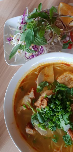 Hue rice noodle soup at Just Vegan in Sunshine