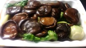 Bok  Choy Topped with Mushroom. Brown sauce. Ordered for pickup July 2021. at Super Bowl Cuisine in Kingston