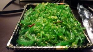 Seaweed Salad with Sesame Seeds. Takeout order from Super Bowl Cuisine, July 2021. at Super Bowl Cuisine in Kingston