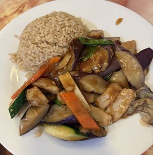 Beef & Broccoli Lunch (I asked for eggplant)  at Super Bowl Cuisine in Kingston
