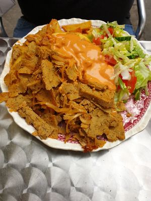 Seitan dönerteller mit pommes und cocktailsoße at Selam Helal in Dusseldorf