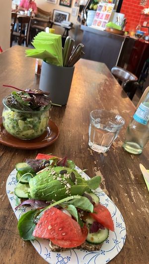 Avocado/tomato toast and potato salad   at Marny's in Dusseldorf