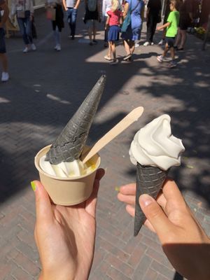 oatly soft serve (left with olive oil sea salt)  at STACH food in Utrecht