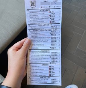 menu   at Din Tai Fung in San Diego