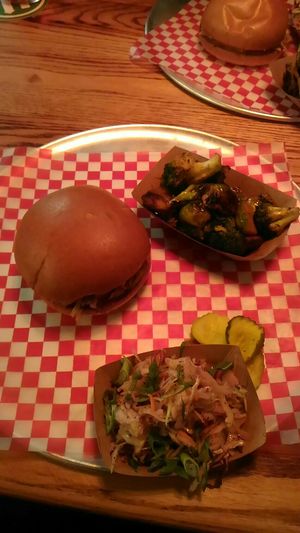 Jackfruit sammie, coleslaw and roasted veggies at Upstreet BBQ Brewhouse in Dartmouth
