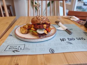 Beetroot Burger at Nut and Bowls in New Delhi