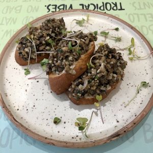 Mushrooms in garlic mayo on toast! at Nut and Bowls in New Delhi