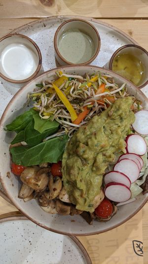 Mushroom bowl with extra guac at Nut and Bowls in New Delhi