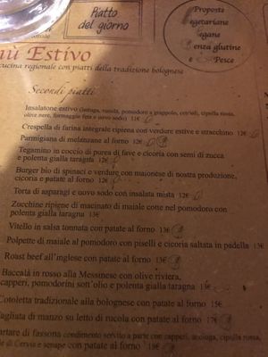 vegan friendly menu but no both vegan and gluten-free dish at Trattoria Baraldi  in Bologna