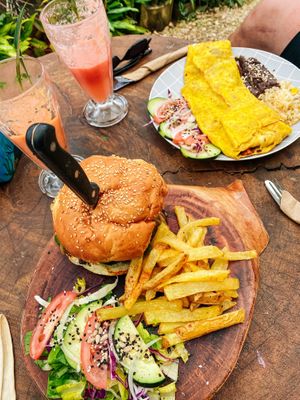 Green goddess burger & omelette with vegan chorizo  at Arte Sano in Holbox