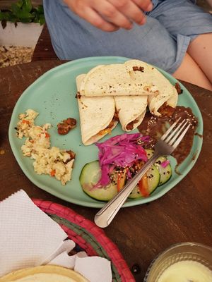 Vegan quesadillas at Arte Sano in Holbox