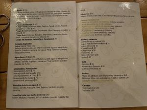 Menú 2 at Arte Sano in Holbox