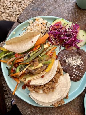 Vegan tacos of carnita and vegetables 🌱   at Arte Sano in Holbox