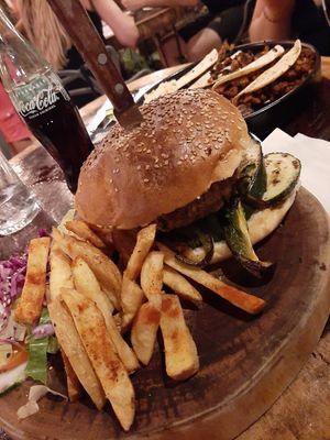 Green burger miammm at Arte Sano in Holbox