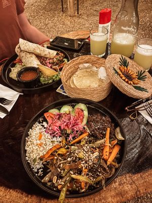 Fajitas of Mixed Vegetables & Burrito at Arte Sano in Holbox