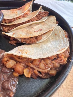 Chickpea tacos and vegan soy chorizo tacos  at Arte Sano in Holbox