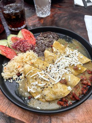 Enchiladas with soy chorizo filling at Arte Sano in Holbox