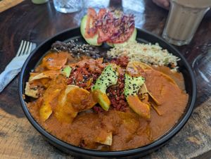 Chilaquiles with red sauce at Arte Sano in Holbox