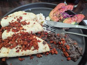 Soy chorizo quesadillas (minus one that I ate!) at Arte Sano in Holbox