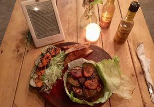 The chickpea burger with a lettuce wrap to make it totally Vegan.  And it was so good!  at Arte Sano in Holbox