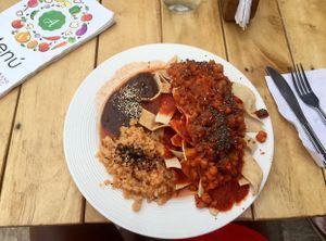 Chickpea al Pastor chiliquiles ! I could eat these everyday! at Arte Sano in Holbox