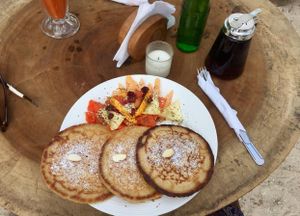 The Vegan hotcakes, so filling and so amazing ! at Arte Sano in Holbox